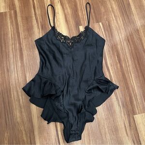 Vintage 1980s LUCIE ANN II Satin Teddy Bodysuit Embroidered Slip Sexy Lingerie L